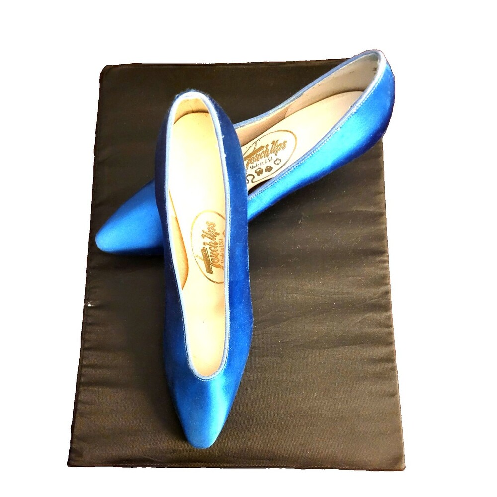 1980s Touch Ups VTG Blue Satin Kitten Heels Size 7.5 Wedding Formal Pumps Heels